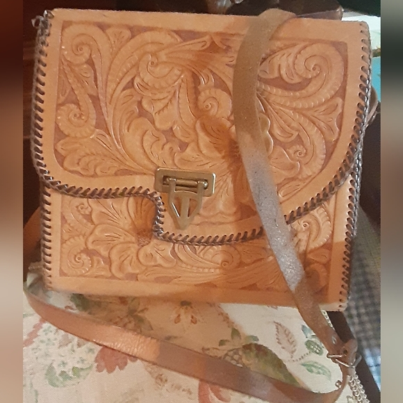 1980 TOOLED LEATHER PURSE MEXICO Handmade + Small Coin Purse - Picture 4 of 4
